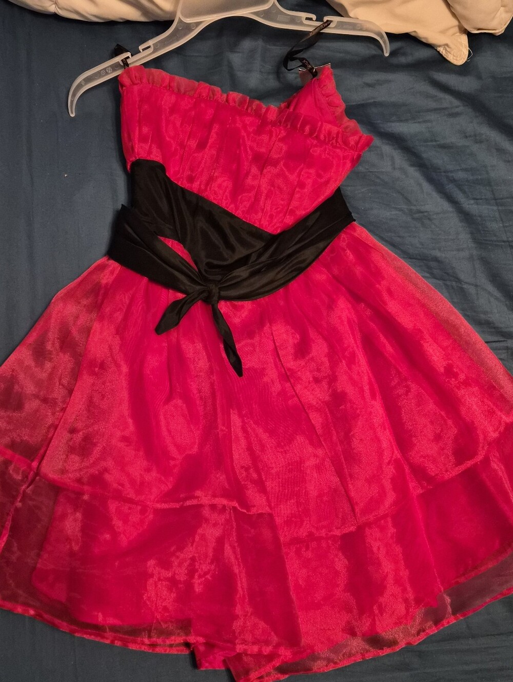 Red with black ribbon Betsey Johnson strapless cupcake dress